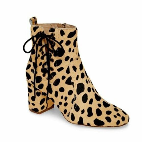 Matisse Womens Kristall Tan Black Leather Calf Hair Cheetah Print Bootie Sz 7 M - Picture 1 of 8